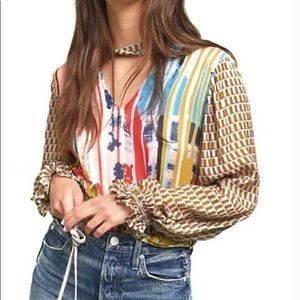 Anthropologie Conditions Apply Keyhole Printed Blouse